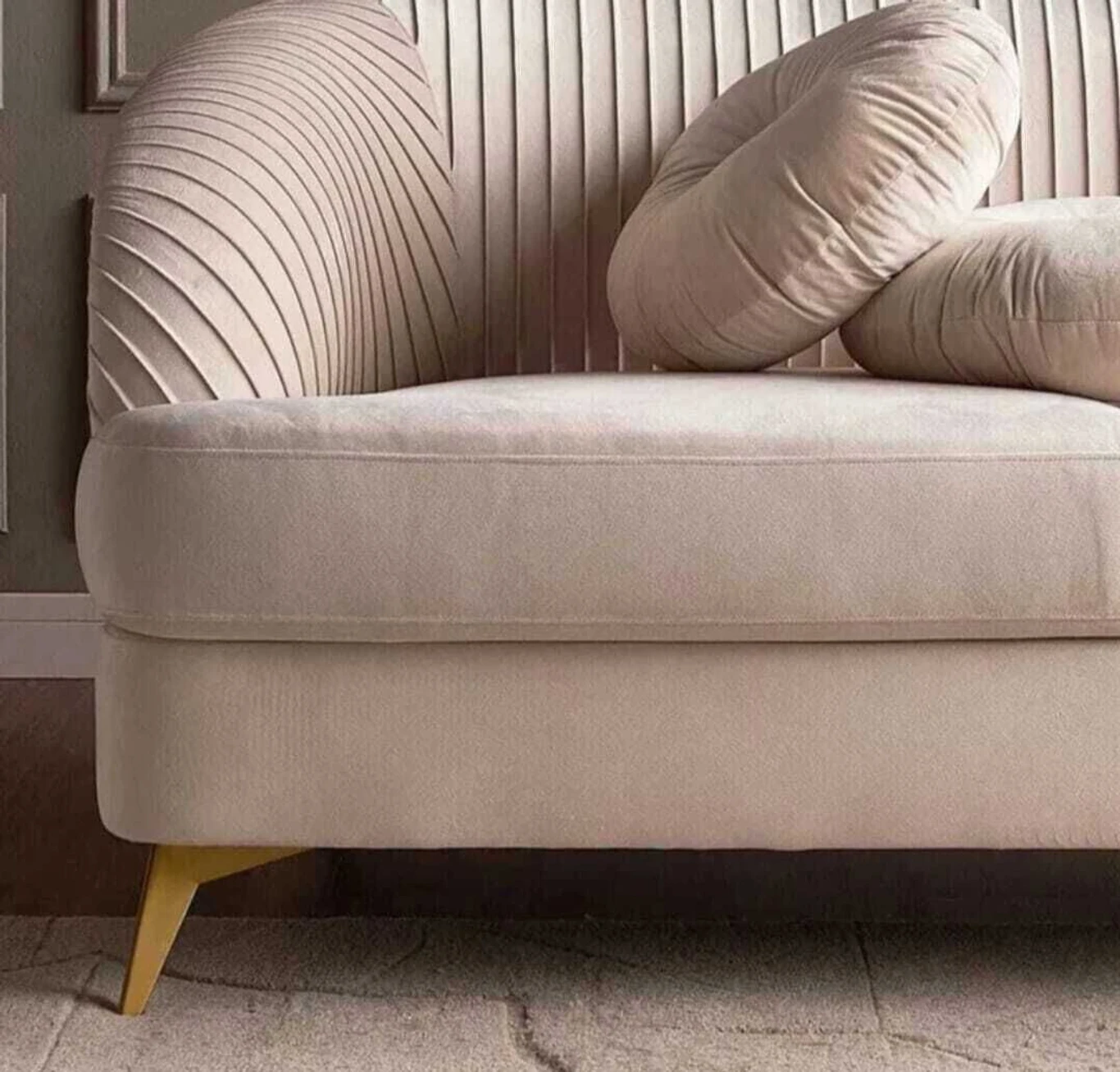3-Seater Velvet Sofa Fabric 3 Seater Sofa Fabric 3 Seater Sofa (Finish Color - BEIGE, Pre-assembled) - Image 6