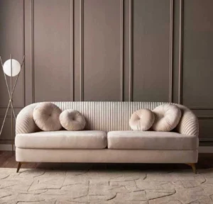 Art 3-Seater Velvet Sofa Fabric 3 Seater Sofa Fabric 3 Seater Sofa Fabric 3 Seater  Sofa (Finish Color - BEIGE, Pre-assembled)