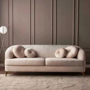 Art 3-Seater Velvet Sofa Fabric 3 Seater Sofa Fabric 3 Seater Sofa Fabric 3 Seater Sofa (Finish Color - BEIGE, Pre-assembled)