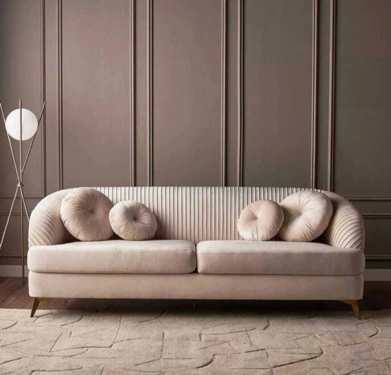 3-Seater Velvet Sofa Fabric 3 Seater Sofa Fabric 3 Seater Sofa (Finish Color - BEIGE, Pre-assembled) - Image 2