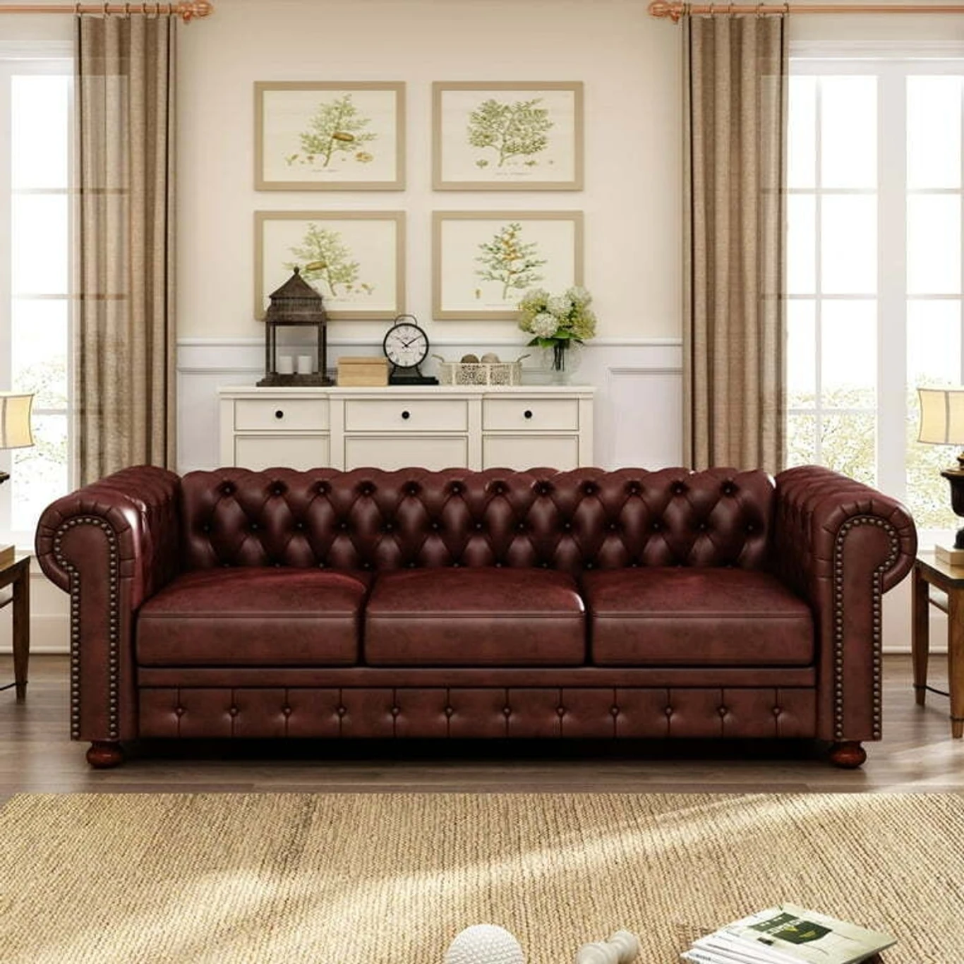 Soul Light Art e60 Leatherette 3 Seater Sofa (Finish Color - Burgendy Brown, Pre-assembled) - Image 2
